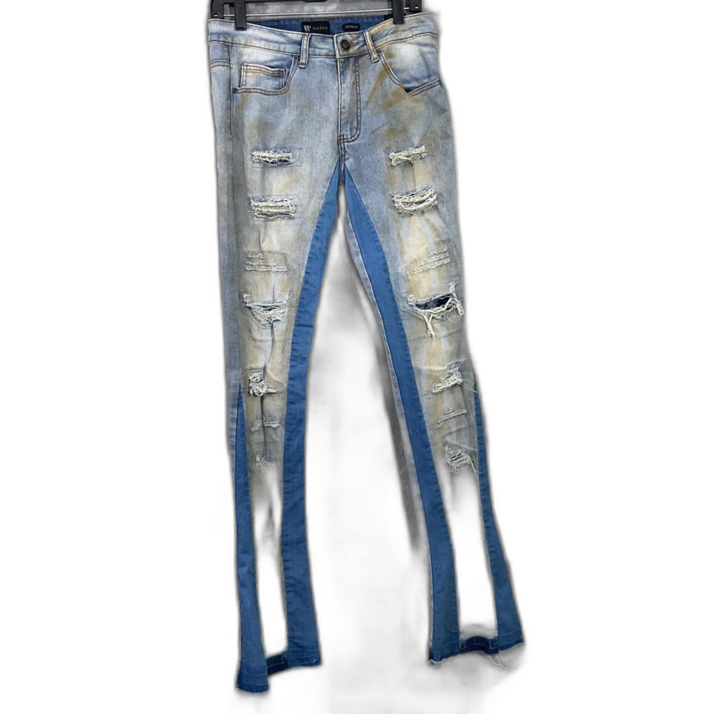 Waimea Stacked Fit Jeans Mfg. Distressed Men’s Blue Bi color 30x36 Grunge rocker